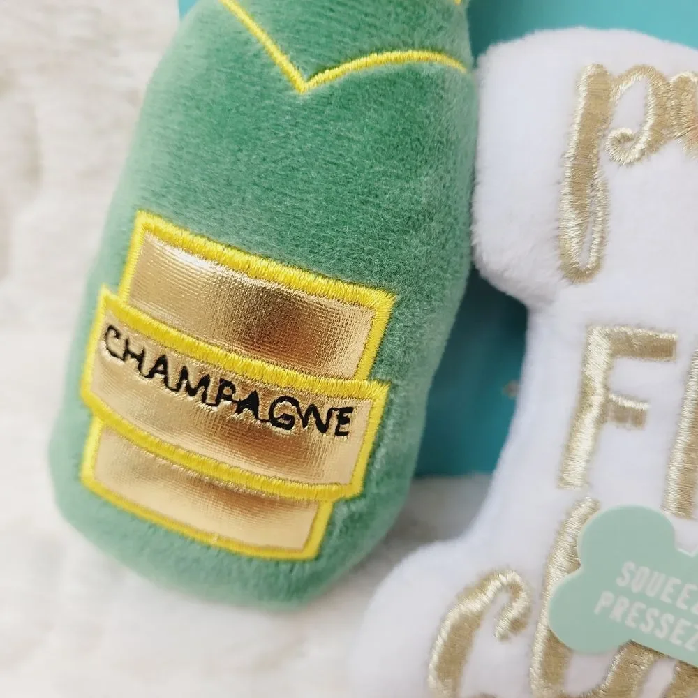 Fringe 3 Piece Mini Dog Toy Feeling Bubbly Plush Champagne Squeaker Crinkle New